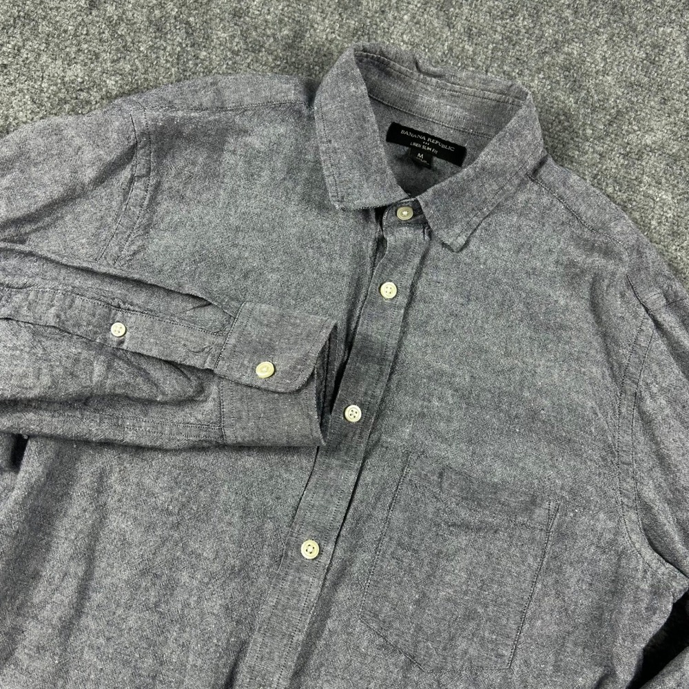 Banana Republic Button Down Mens M Grey Linen Slim Fit Long Sleeve Casual Shirt
